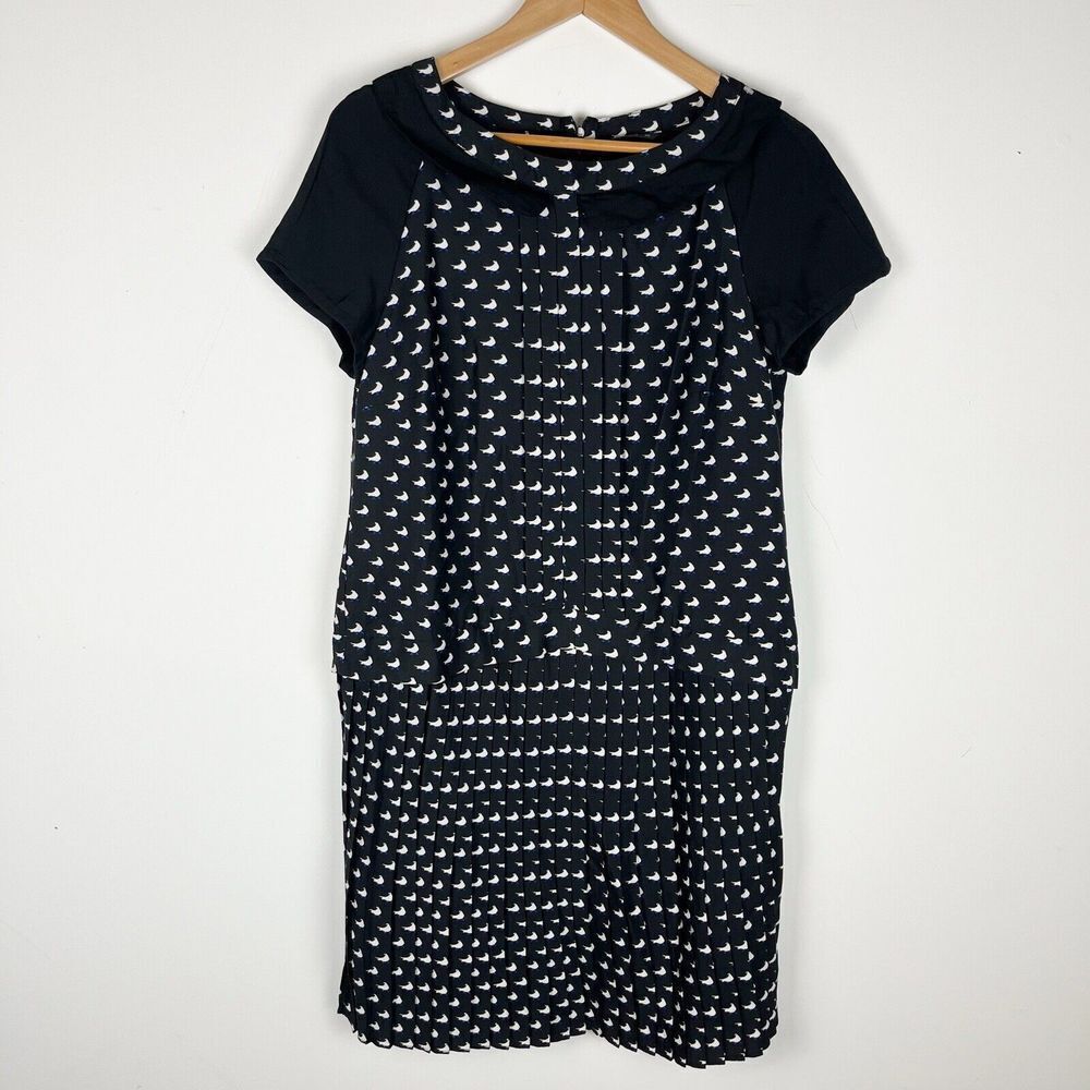 Tatuum‎ Black Midi Dress Bird Print Sz 40​​​​